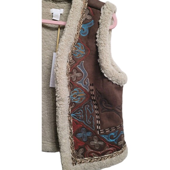 House of Harlow 1960 Embroidered Faux Shearling Vest One Size Boho Western - Picture 6 of 12